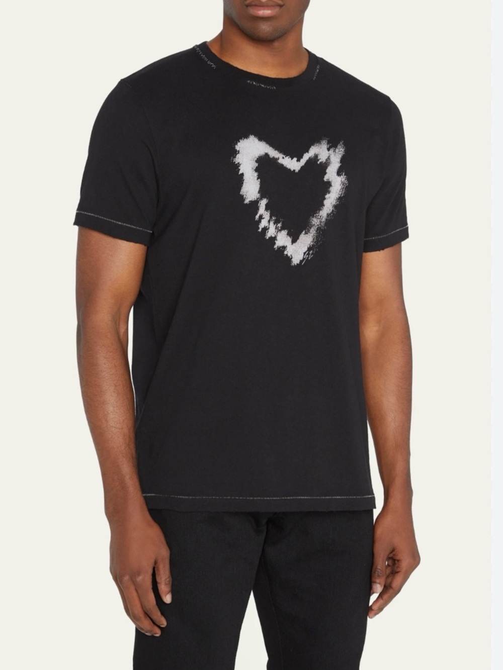 Saint Laurent Black T-Shirt with Distressed White Heart Graphic